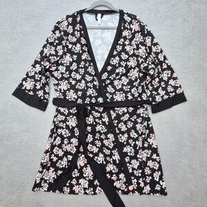 Marilyn Monroe Robe Womens XL Black Pink Floral Kimono Wrap Loungewear